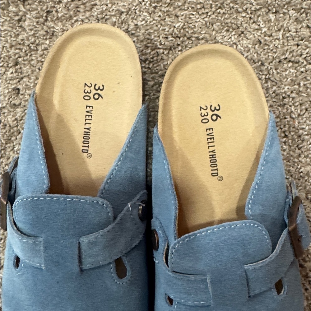Birkenstock look-a-like - Evelyhood Blue Suede Clog Slides – Size 36 (US 5.5) - Picture 3 of 7